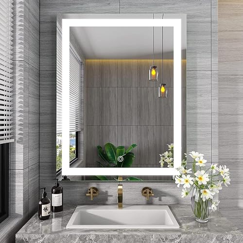 TEX-RO Bathroom Mirror with Led Lights - Wall-Mounted Wash Basin Mirror - Modern Mirror for Bathroom Wall (24x18 Inch)