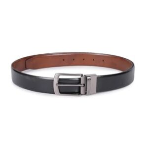 Louis Philippe Men’s 100% Italian Leather Brush Gun Metal Buckle Formal Reversible Belt