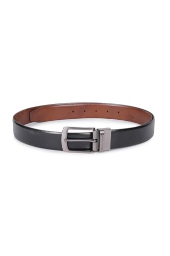 Louis Philippe Men's 100% Italian Leather Brush Gun Metal Buckle Formal Reversible Belt