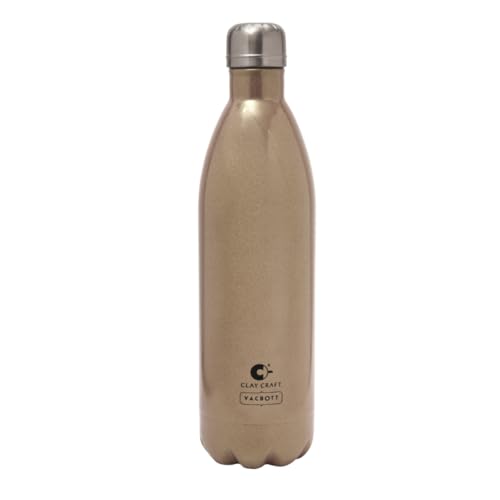 Clay Craft Vacbott Vaccum Bottle, Stark Sparkle Double Walled 24 Hours Hot and Cold Water Bottle - 1 Piece - 1000 ml (Sparkle Gold) Water Bottles for School, Office, Home, Gym, Leakproof, Rust free