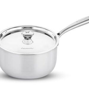 Butterfly Tez Triply Milk/Sauce Pan with SS Lid | 1.8 Litre| 16 CM | Stay Cool Handle | Induction Compatible | for Cooking Curry, Deep Fry, Saute, Rice, Milk Boil | 10 Year Warranty | Silver