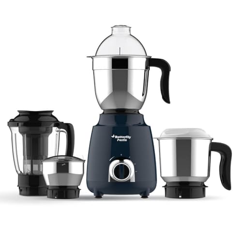 Butterfly Pestle 750W Mixer Grinder with 4 Jars | 3 Stainless Steel Jars & 1 Juicer | ABS Body | Heavy Duty Motor | 2 Years Manufacturer's Warranty | Ink Blue