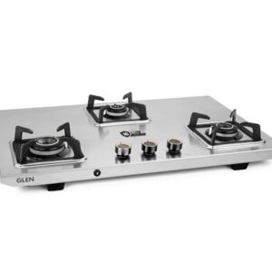 Glen 3 Burner Stainless Steel LPG Gas Stove | Auto Ignition | 10 Year Warranty on Burners & Gas Valve | 1 Jumbo Forged Brass Burner | Ultra Tuff Body | 360° Revolving Inlet Nozzle | 1053UTTNDTSSAI
