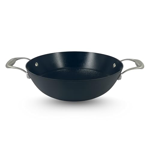 Prabha Induction Base Kadhai 2.4 Litre | Non Stick Black Eisen Cast Iron IB Kadai 24 cm | Cooking Kadai for Deep Frying | Gas & Induction Bottom | Cookware kadai with Steel Handle (Black)