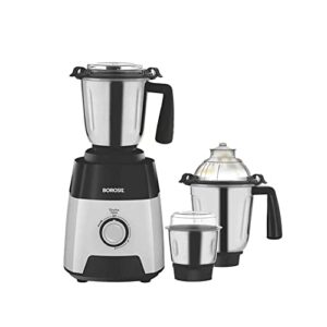 Borosil Silverline Mixer Grinder, for Wet/Dry Mixing & Grinding, 750 Watts, 3 Stainless Steel Jars (400 ml Chutney Jar, 1.5 L Blending Jar, 1.2 L Dry/Wet Grinding Jar), Mixie for Kitchen