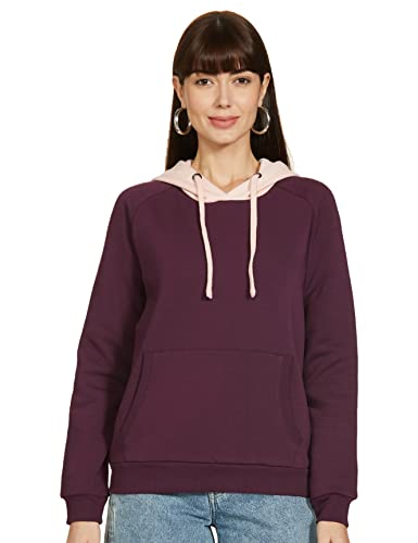 Amazon Brand - Symbol Women's Cottonblend Hooded Neck Regular Sweatshirts (Aw18Wnssw21_Plum_Small_Plum_S)