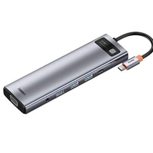 Baseus 11-in-1 Type-C Hub, Metal Gleam Series, Dual HDMI 4K, VGA, USB 3.0, RJ45 LAN, SD/TF Card Reader, 100W PD Charging, Grey