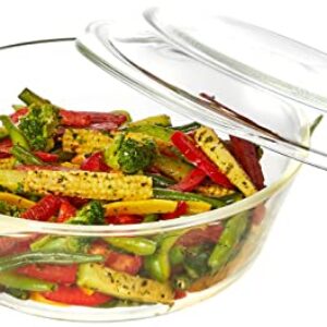 Amazon Brand – Solimo Borosilicate Glass Casserole-Cum-Serving Bowl with Lid | Set of 3 | Safe for Use in Oven and Microwave | Deep Round | 650 Ml + 1000 Ml + 1500 Ml | Transparent