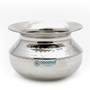 coconut Stainless Steel Hammered Dekshi – Cookware/Tableware/Kadai/Handi- Set of 1 -Dekshi(Size-9 -Capacity-750ml)