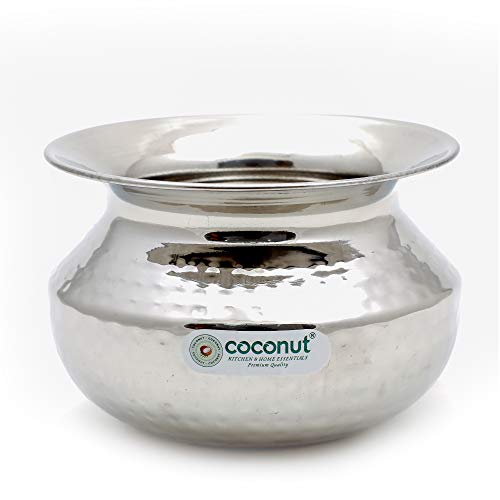 coconut Stainless Steel Hammered Dekshi - Cookware/Tableware/Kadai/Handi- Set of 1 -Dekshi(Size-9 -Capacity-750ml)