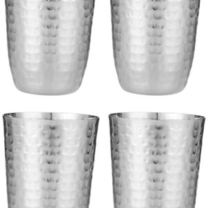 Tosaa Stainless Steel Deluxe Hammered Finish Glasses Pack of 4 – Non-Reactive Material Keeps Beverages Safe and Fresh, Suitable for Water, Juice, Milk, Or Cold Beverages