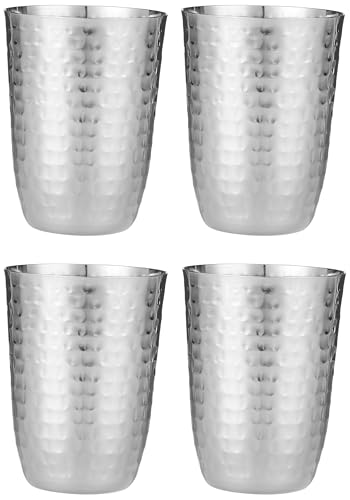 Tosaa Stainless Steel Deluxe Hammered Finish Glasses Pack of 4 - Non-Reactive Material Keeps Beverages Safe and Fresh, Suitable for Water, Juice, Milk, Or Cold Beverages