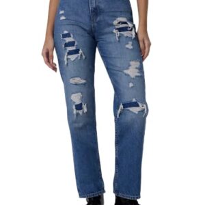 Spykar Women Mid Blue Cotton Straight Fit Regular Length Highly Distressed Jeans -(Bella)