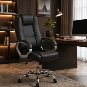 Oakcraft Premium Ergonomic Office Chair – Adjustable Swivel Desk Chair with Lumbar Support & PU Leather Upholstery (Full Black, High Back)