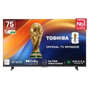 Toshiba 189 cm (75 Inches) 4K Ultra HD Smart QLED TV | Dolby Atmos, HDR10+ | 36W Powerful Speakers | AI Sports Mode | REGZA Engine ZR | 4K Upscaling | Voice Control | VIDAA OS| 75M450RP (Black)