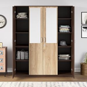 Nilkamal Willy 4 Door Wooden Wardrobe With Mirror for Bedroom | Almirah with 1 Hanging Rod, 12 Shelves & 1 Locakble Drawer | Clothes Cupboard | Engineered Wood | New Wenge