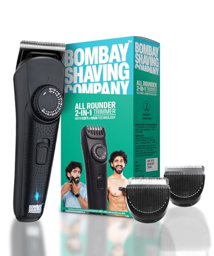 Bombay Shaving Company All Rounder 2-in-1 Trimmer for Men | Beard & Body Grooming with Dual Heads | Ceramic Blades for Sensitive Skin | 38 Style Settings | 120 Min Runtime | Type-C Fast Charge