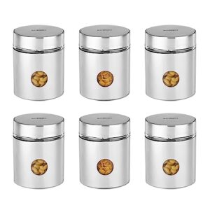 Amazon Brand – Solimo Drip Window Steel Jacketed Glass Jar | Set of 6 | Multipurpose Kitchen Organizer with See-Through Window | 900 ml | Silver