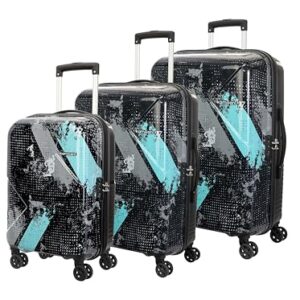 Kamiliant by American Tourister ATHER | Printed Trolley Bag Set of 3 (55+68+79 cms) for Travel|Hard Case Polypropylene (PP) Suitcase|360° 8-Wheel Spinner Luggage Trolley|Combination Lock | Black