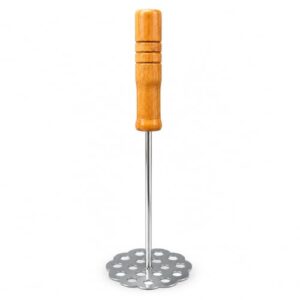 Stainless Steel Potato Masher with Wooden Handle | Heavy Duty Vegetable & Potato Masher | Ideal for Pav Bhaji, Baby Food, Fruits & Vegetables | Kitchen Utility Tool | Pack of 1 (Flower Shape)