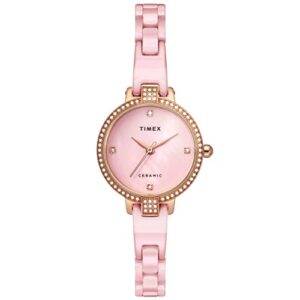 TIMEX Womens 28 mm Mother of Pearl Pink Dial Ceramic Bracelet Analogue Watch – TWEL15701 (WTITWEL15701, Not assigned, Not assigned)