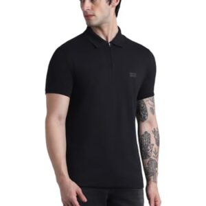 JACK & JONES Cotton Mens Black Solid Slim Fit T-Shirt, Large