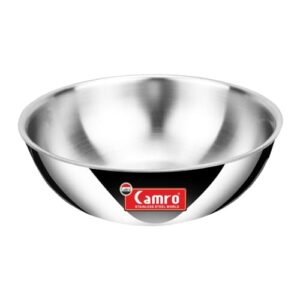 Camro Triply Artisian Tasla Kadhai 1.2 liters Capacity Stainless Steel | Triply Steel Artisian Tasla, Kadhai Shape, Handle-Free Design for Cooking