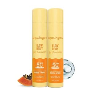 Aqualogica Glow+ Dewy Gel Sunscreen – 50 g x 2 | SPF 50+ PA++++ | In-Vivo Tested | New-age Filters | 12-Hour* Sun Protection | Tan Protection | For Bright & Hydrated Skin | Fragrance-Free & No White Cast | C-Hyaluron Complex™ & Papaya | Broad Spectrum UVA/B & Blue Light Protection | Lightweight | For Men & Women