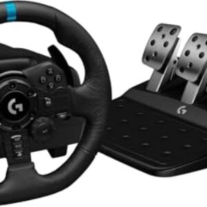 Logitech G923 Racing Wheel and Pedals, TRUEFORCE Feedback, Responsive Driving Design, Dual Clutch Launch Control, Genuine Leather Steering Wheel Cover, for PS5, PS4, PC, Mac – Black