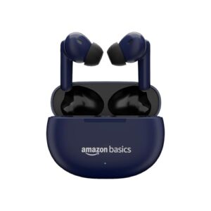 Amazon Basics True Wireless in-Ear Earbuds with Mic, Touch Control, IPX5 Water-Resistance, Bluetooth 5.3, Up to 55 Hours Play Time, Voice Assistance and Fast Charging (Blue)