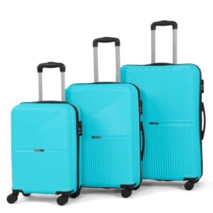 Teakwood Set of 3 8 Wheels Trolley Bag, Hard Cabin with Zipper Closure, Adjustable Push Button & Cross Side Strap, Number Lock System 360 Degree (Set of 3, Aqua Green)