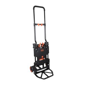 BLACK+DECKER ‎BXWT-H206-SP 2-in-1 Folding Handtruck, 55/120kg(Handtruck/Platform) Load Capacity, Weight 7.3kg, Black & Orange, Open Dimn: 78x45x92 cm, Folded Dimn: 38.9×11.7×64.3 cm