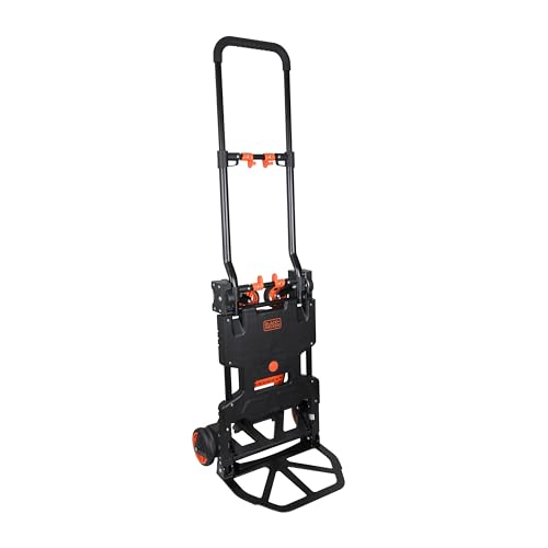 BLACK+DECKER BXWT-H206-SP 2-in-1 Folding Handtruck, 55/120kg(Handtruck/Platform) Load Capacity, Weight 7.3kg, Black & Orange, Open Dimn: 78x45x92 cm, Folded Dimn: 38.9x11.7x64.3 cm
