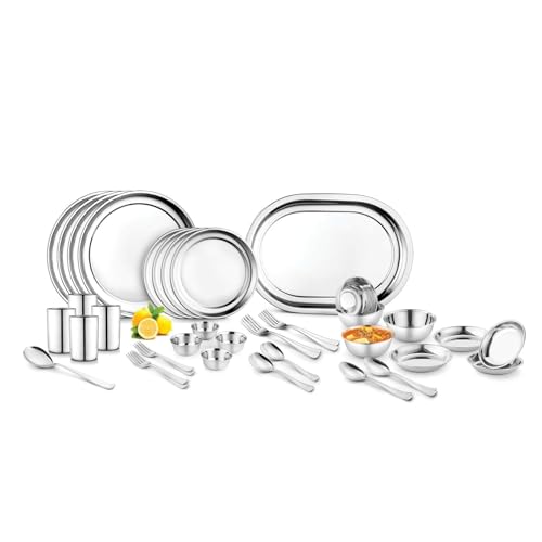 Jensons Stainless Steel Dinner Set | Heavy Gauge Stainless Steel Dinner Set | Kitchen Set for Home | Dinner Set | Shagun Set | Bartan Set, Set of 42