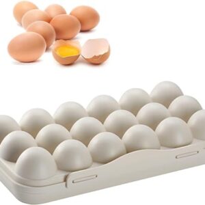OCEANAUR Protective Egg Storage Box for Refrigerator | Durable Plastic 18 Grid Egg Carrier Container with Lid | Stackable Kitchen Organizer Tray for Home (Cream)
