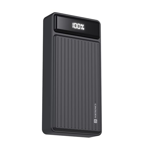 Portronics Luxcell B 20K Advanced 20000 mAh Power Bank with 22.5W Max Output, LED Battery Display, 22.5w Mach USB-A, 20w Type C PD Output, Type C Input, Wake Up Button, Black