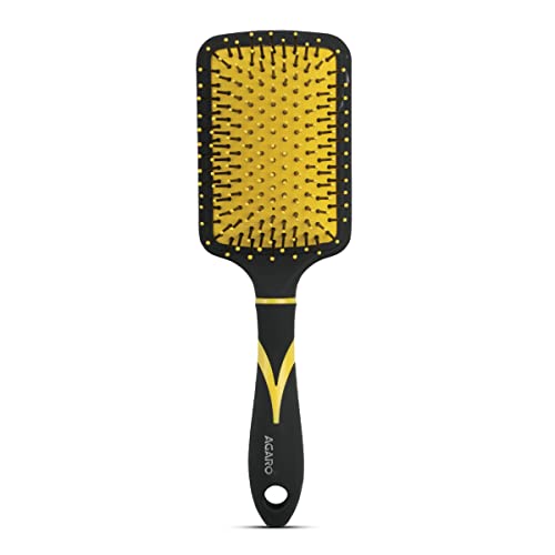 AGARO Breeze Paddle Hair Brush with Strong & flexible nylon bristles having, Anti-static ball tips, For Grooming, Straightening, Smoothing, Detangling Hair, ideal for Men & Women, Black & Yellow