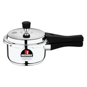 Bergner Sorrento Stainless Steel 2 Litres Outer Lid Pressure Cooker, Mini Pressure Cooker, Heavy Bottom, Easy Open and Close Lid, Healthy Cooking, Easy to Clean – Induction Bottom and Gas Stove Ready