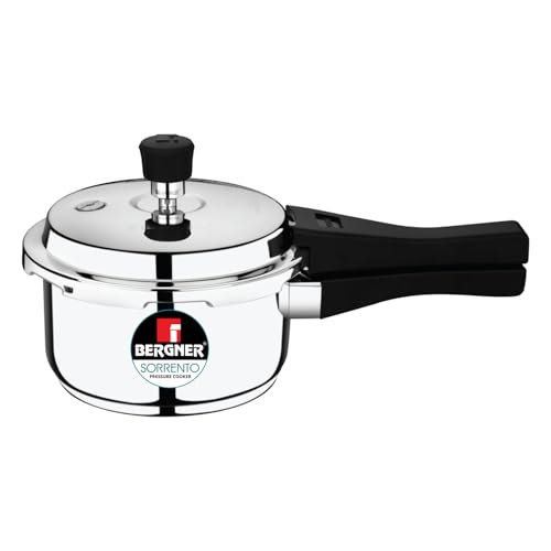 Bergner Sorrento Stainless Steel 2 Litres Outer Lid Pressure Cooker, Mini Pressure Cooker, Heavy Bottom, Easy Open and Close Lid, Healthy Cooking, Easy to Clean - Induction Bottom and Gas Stove Ready