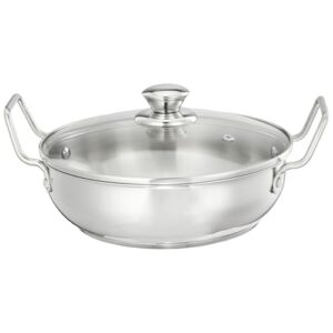 Amazon Brand – Solimo Cookware Karahi/Wok (1.5L) | Food-Grade Stainless Steel | Even Heat Distribution | 1 yr Warranty | Induction & Versatile Heat Source Compatible