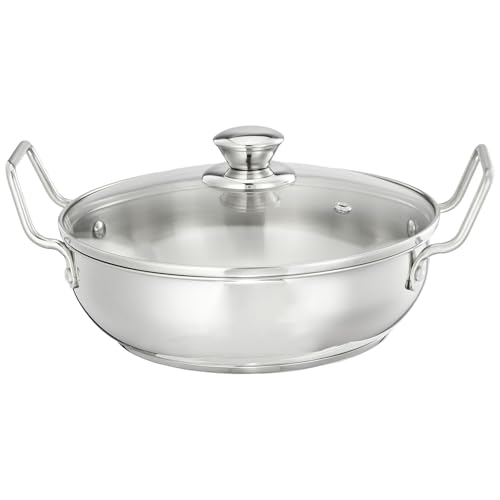 Amazon Brand - Solimo Cookware Karahi/Wok (1.5L) | Food-Grade Stainless Steel | Even Heat Distribution | 1 yr Warranty | Induction & Versatile Heat Source Compatible