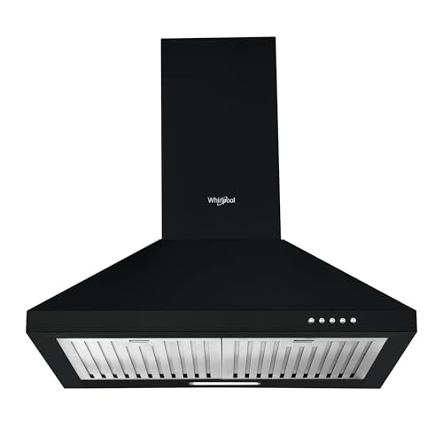 Whirlpool 60cm 1200 m3/hr Baffle Filter Kitchen Chimney with 5 Years WARR on Motor and 1 Year Comprehensive | AKR BF 60 BK HOOD | Black | 3 Speed Push Button Control
