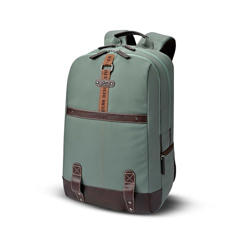 Gear Classic 4 19"/31L anti theft faux leather Medium Water Resistant Laptop Backpack/Casual Backpack/Daypack/Travel Backpack/College Bag For Men/Women(Pista Green-Brown)