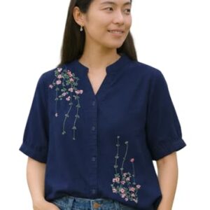 LITZO Shirts for Women – Korean Style Long Sleeve Button Down | Regular Fit Western Latest Stylish Office Wear Tops Women (NO-101-DARK Blue-L)