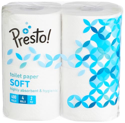 Presto! 2 Ply Toilet Tissue Paper, 100% Natural virgin paper - Pack of 4 (400 Pulls per Roll)