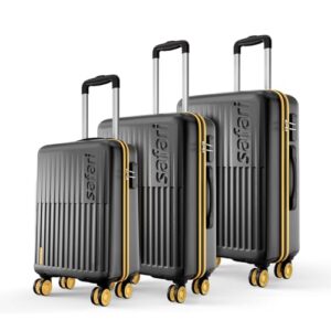 Safari Astra Neo 8 Wheels Set of 3 Trolley Bags, Hard Case Polycarbonate, 360 Degree Wheeling Carry on & Check-in Luggage for Men & Women, Suitcase for Travel, Trolley Bags for Travel, Black