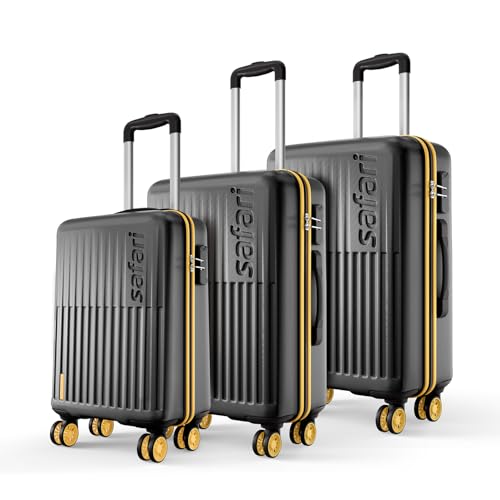 Safari Astra Neo 8 Wheels Set of 3 Trolley Bags, Hard Case Polycarbonate, 360 Degree Wheeling Carry on & Check-in Luggage for Men & Women, Suitcase for Travel, Trolley Bags for Travel, Black