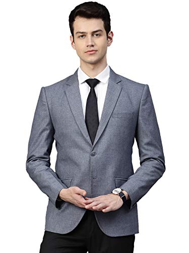 MANQ Men's Slim Fit Single Breasted Blazer for Men, Formal Business, Party, Notched Lapel, Denim Blue, Size 46