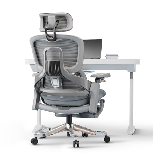 DROGO Mesh Ergo Flow Luxury Ergonomic Office Chair for Work from Home with Patented Flow Technology,4D Armrest with Wired Cable Mechanism,3D Headrest & Lumbar Support,Gaming Chair with Recline (Grey)