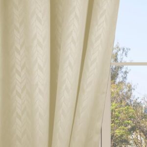 LINENWALAS 100% True Blackout Curtains 5 Feet Long – Set of 2 Panels, Herringbone Embossed Design Complete Light Block, Thermal Insulated & Noise Reducing Room Darkening Curtains (Beige)